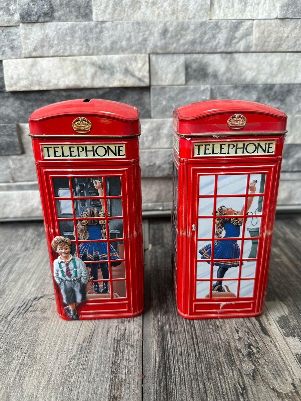 Churchills Heritage of England Red Telephone Kiosk Money Box Tin Bank VTG Set-2